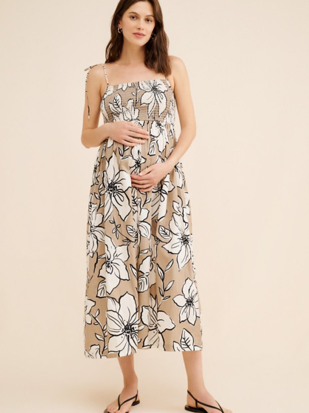 Anthropologie Dhruv Kapoor Maternity Floral Smocked Midi Dress XSP 38445